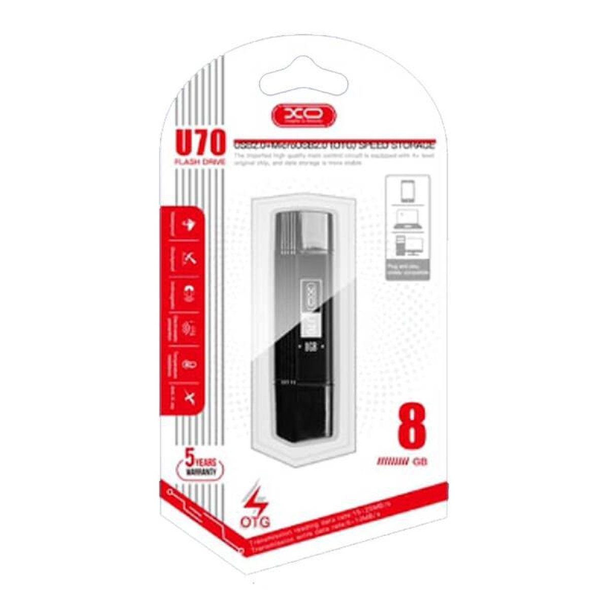 XO U70 USB & Micro USB Flash Drive 8GB – OTG, Αδιάβροχο, Αντικραδασμικό, Μεταλλικό Περιστρεφόμενο Κάλυμμα