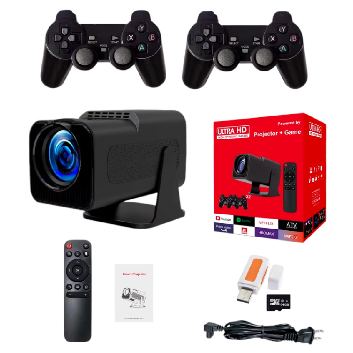Προτζέκτορας HY320 Max 1080P Full HD 4K Support με Android 11, WiFi6, BT5.0, 3200lm, Remote & 2 Gamepads