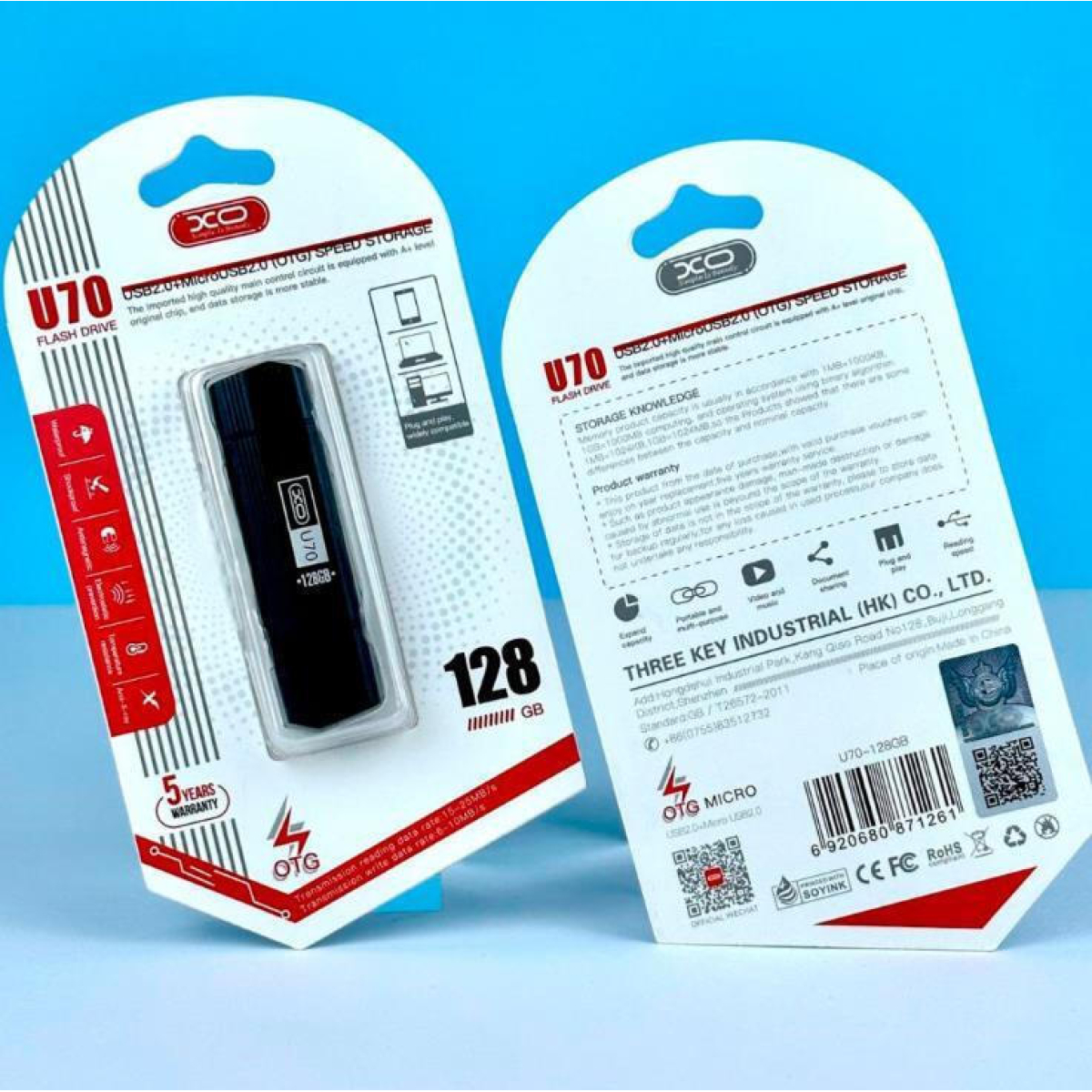 XO U70 USB & Micro USB Flash Drive 128GB – OTG, Αδιάβροχο, Αντικραδασμικό, Μεταλλικό Περιστρεφόμενο Κάλυμμα