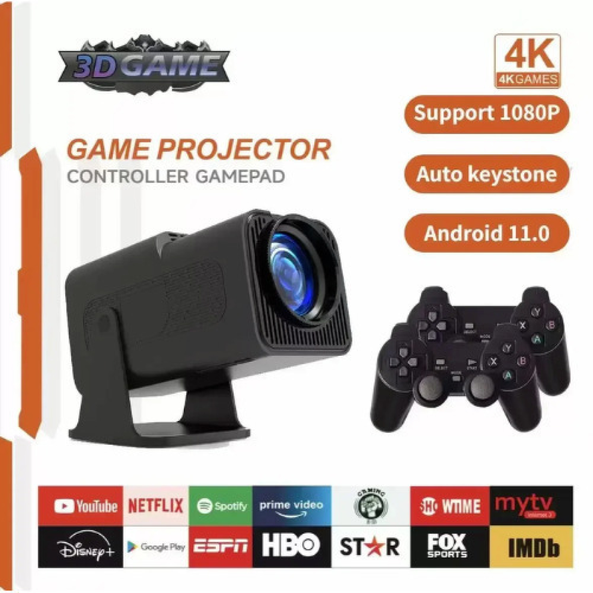 Προτζέκτορας HY320 Max 1080P Full HD 4K Support με Android 11, WiFi6, BT5.0, 3200lm, Remote & 2 Gamepads