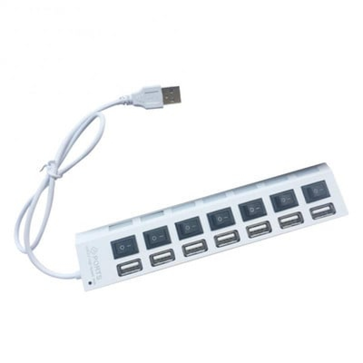USB 2.0 Hub 7 Θυρών με Σύνδεση USB-A – Λευκό, Ταχύτητα 480Mbps, Μεμονωμένοι Διακόπτες On/Off