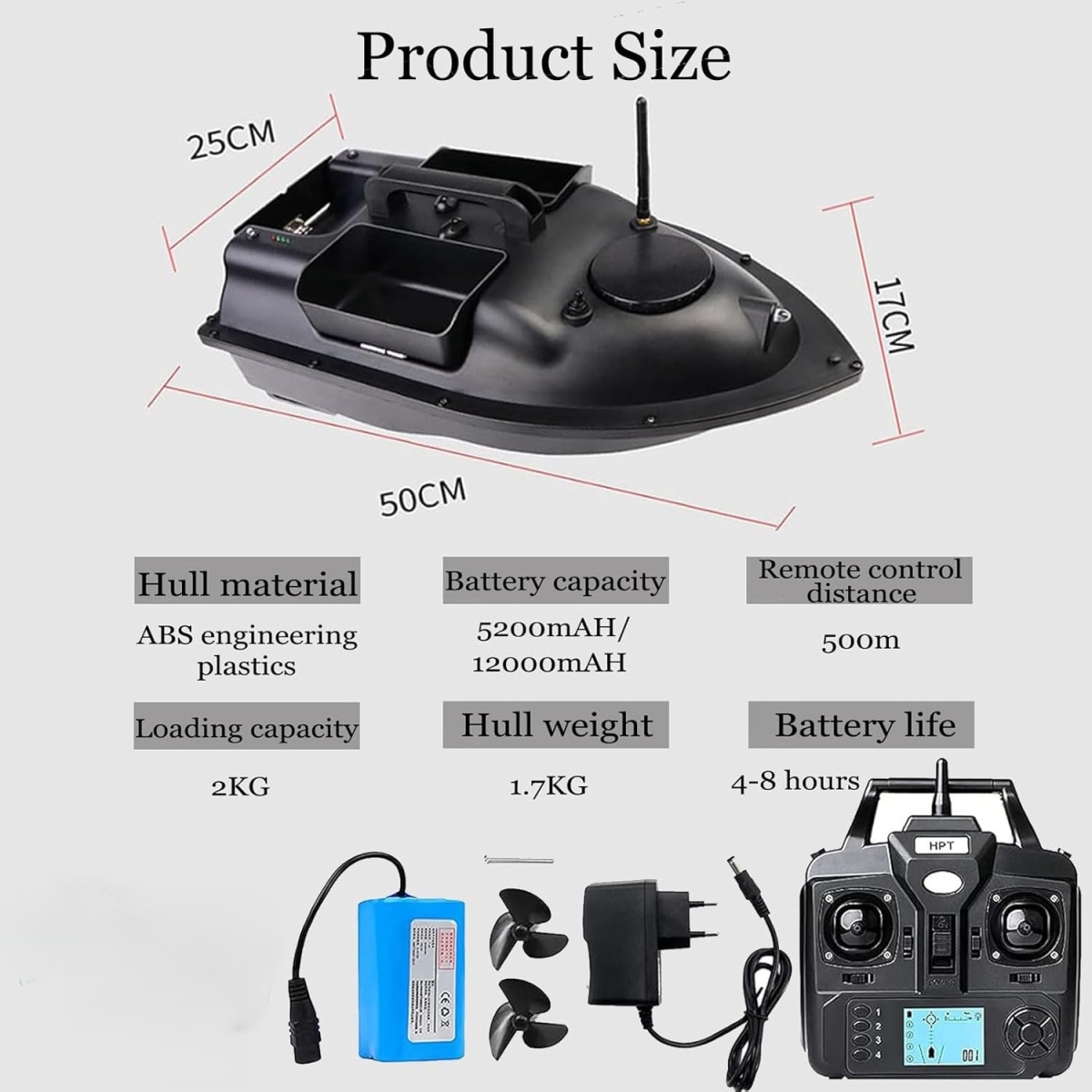 GPS Remote Control Bait Boat 500m με Διπλό Κινητήρα, 3 Θήκες Δολώματος, Αυτόματη Πλοήγηση & Τηλεχειριστήριο – 12000mAh