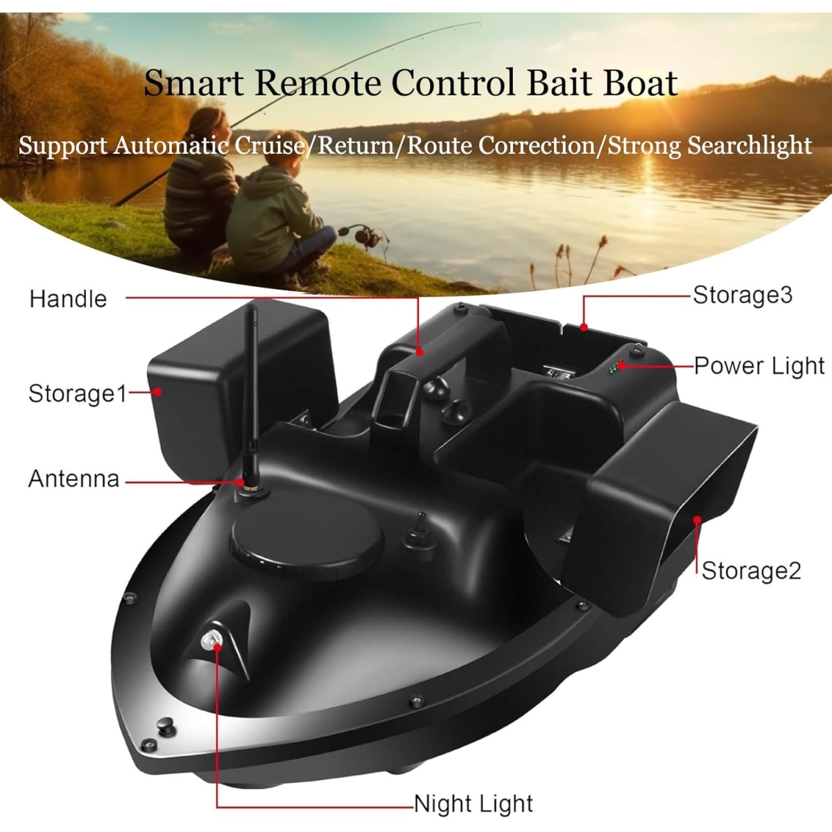 GPS Remote Control Bait Boat 500m με Διπλό Κινητήρα, 3 Θήκες Δολώματος, Αυτόματη Πλοήγηση & Τηλεχειριστήριο – 12000mAh