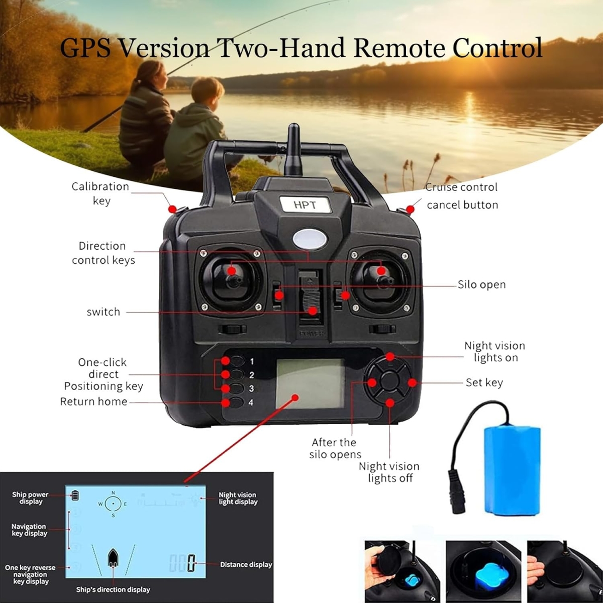 GPS Remote Control Bait Boat 500m με Διπλό Κινητήρα, 3 Θήκες Δολώματος, Αυτόματη Πλοήγηση & Τηλεχειριστήριο – 12000mAh