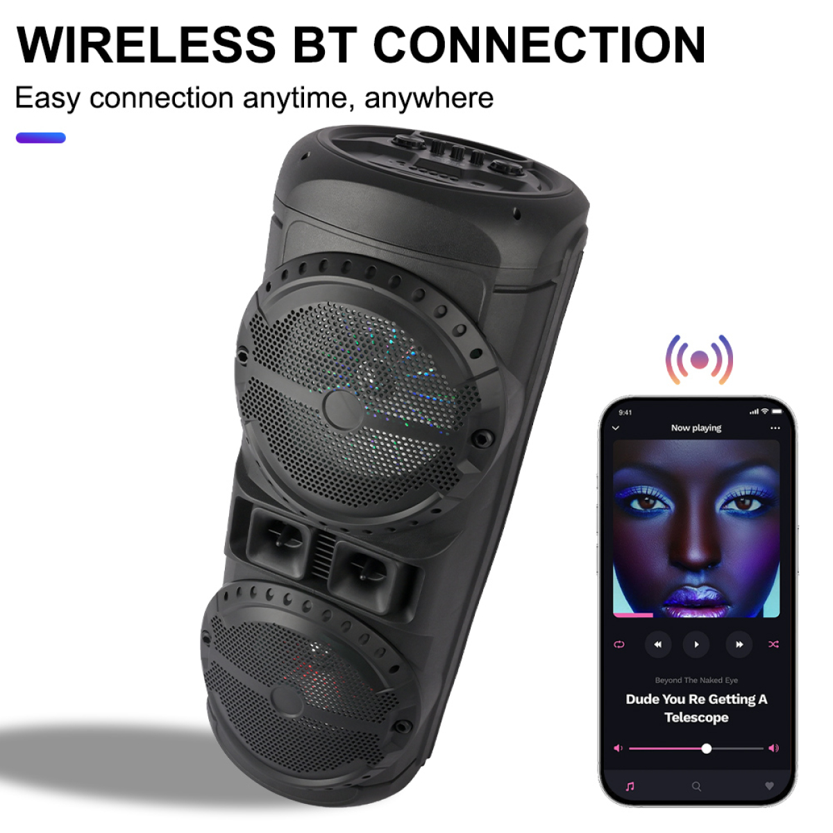 SING-E ZQS12201 Φορητό Bluetooth DJ Ηχείο 2×12″ 80W με Ισχυρό Μπάσο, Karaoke & LED Φωτισμό