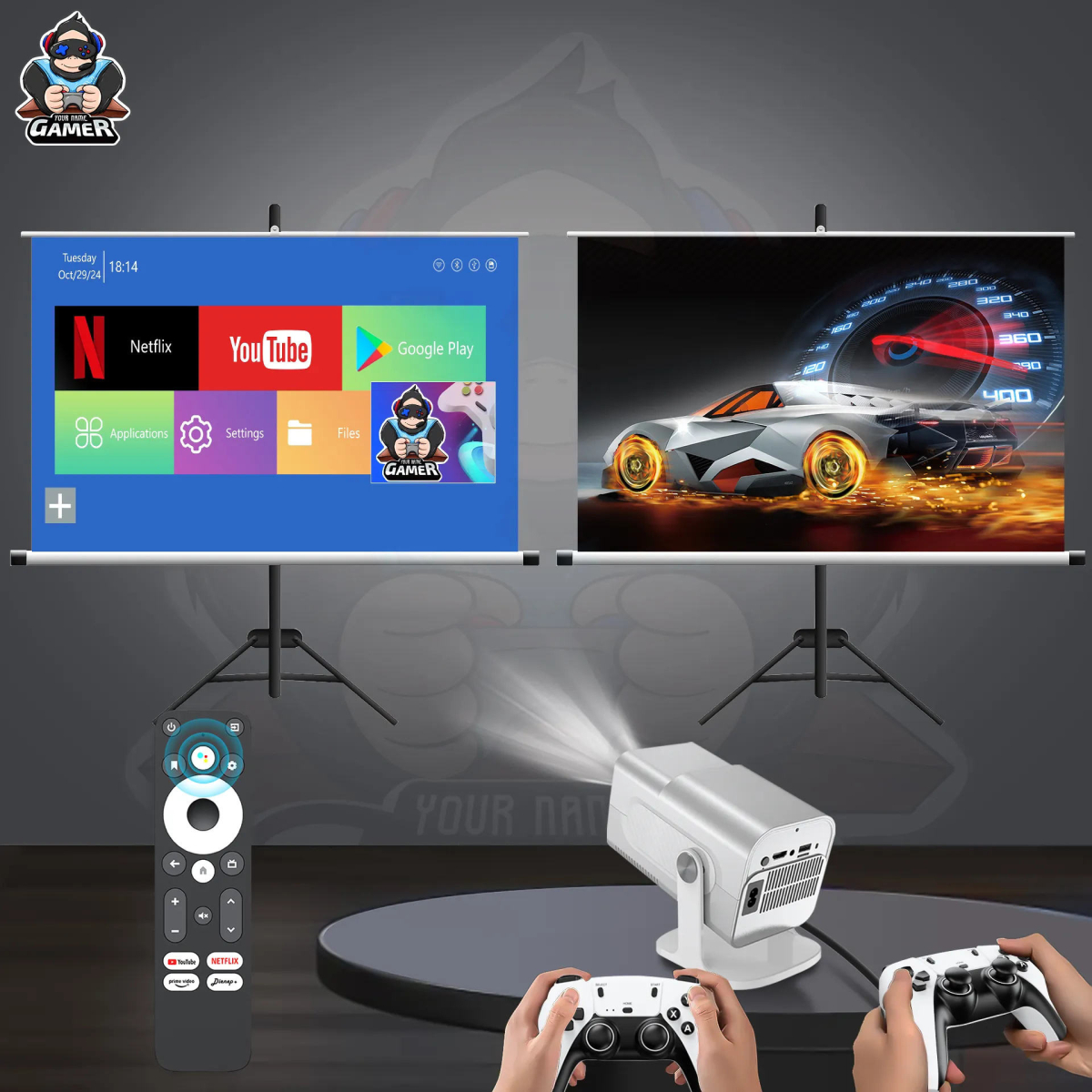 Φορητός Προτζέκτορας HCS350 Pro 64GB 4K Android 12 με Wi-Fi 6, Remote & 2 Gamepads