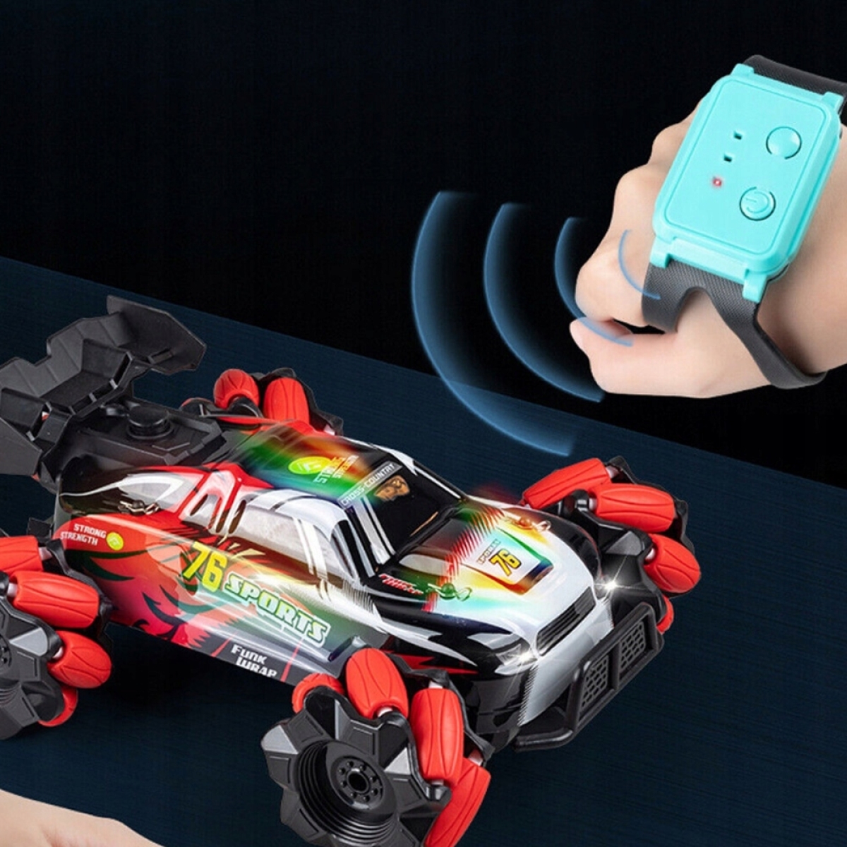 Τηλεκατευθυνόμενο Αυτοκίνητο RC Stunt Car 2.4GHz 4WD με Gesture Control, Φώτα, Ήχους & Εφέ Καπνού