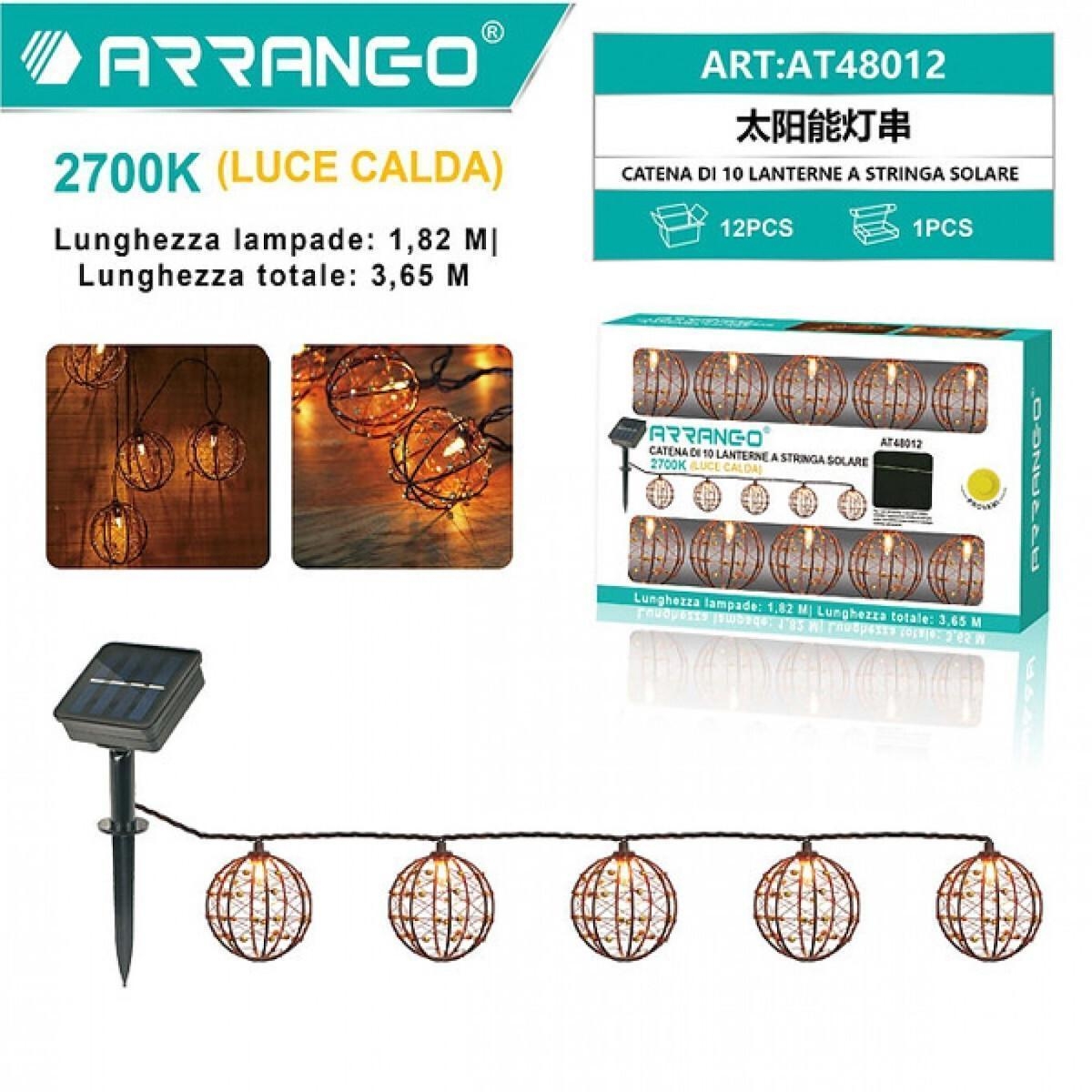 Αδιάβροχη Γιρλάντα Ηλιακού Φωτισμού 10 LED 2700K Arrango AT48012