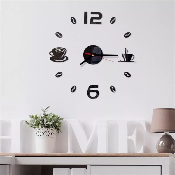Αυτοκόλλητο Ρολόι Τοίχου 3D DIY 50-120cm Coffee Μαύρο
