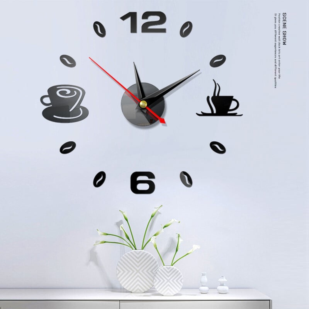 Αυτοκόλλητο Ρολόι Τοίχου 3D DIY 50-120cm Coffee Μαύρο