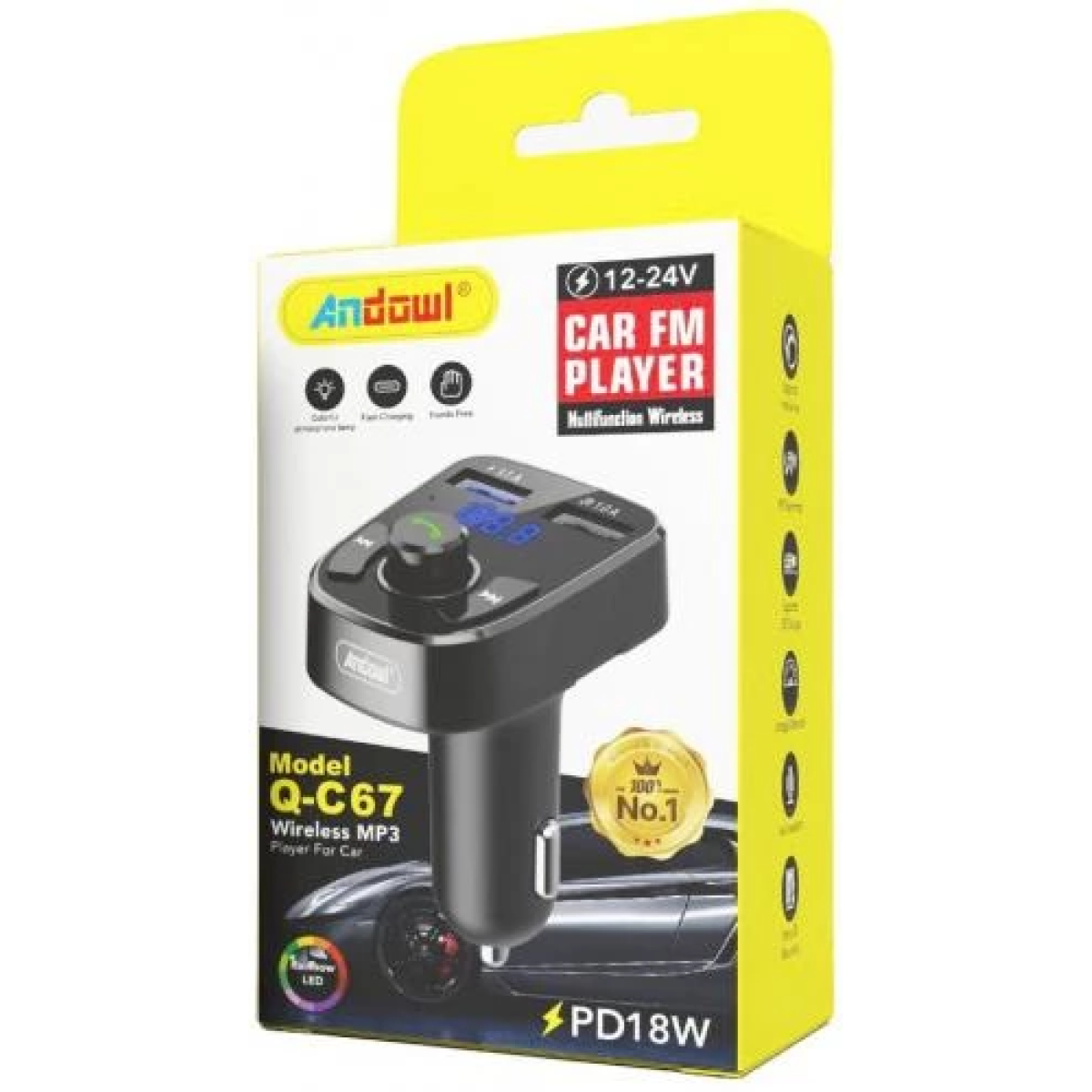 Andowl Q-C67 FM Transmitter 12-24V Μαύρο