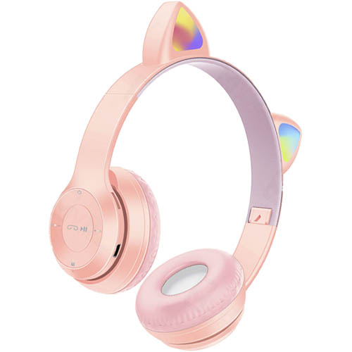 Ασύρματα Παιδικά Bluetooth Ακουστικά Με Αυτιά Γάτας Και Led Mz47 - Ροζ