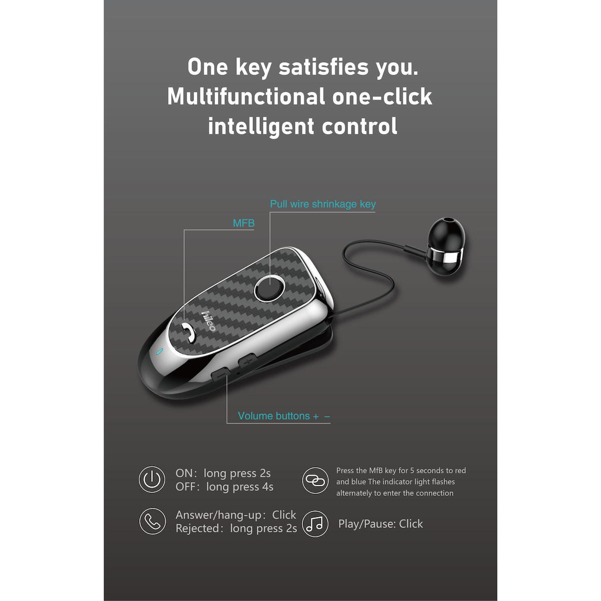 Ασύρματο In-Ear Aκουστικό Bluetooth Headset Clip On Hileo Hi60