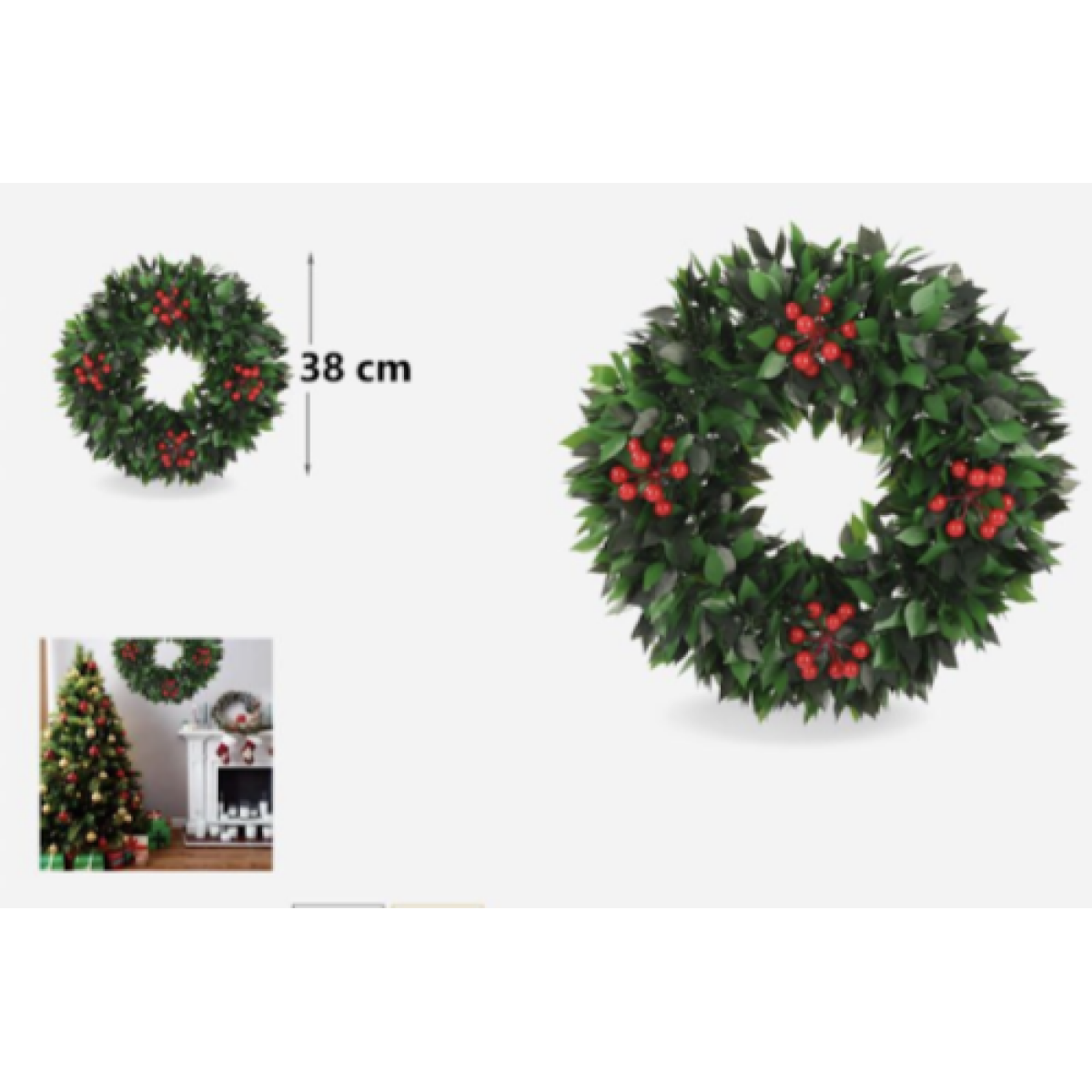 Χριστουγεννιάτικο Στεφάνι Με Μούρα 38cm Kmt Style 294936