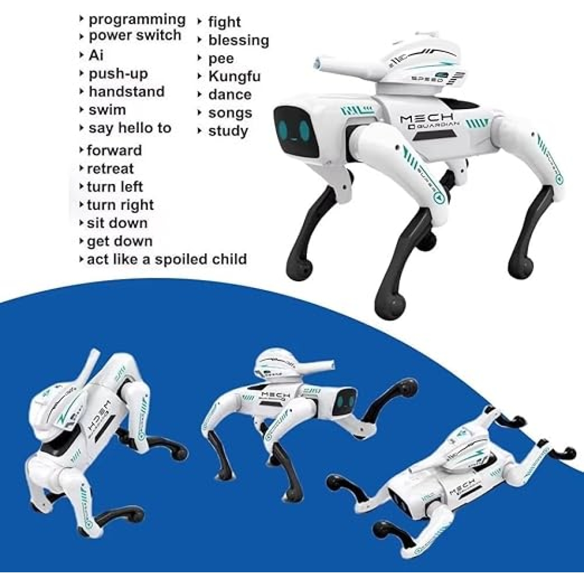 Έξυπνο Ρομπότ Σκύλος Mech Guardian – Προγραμματιζόμενο Κατοικίδιο με Τεχνητή Νοημοσύνη και Τηλεκατευθυνόμενο με Λειτουργία Σκοποβολής