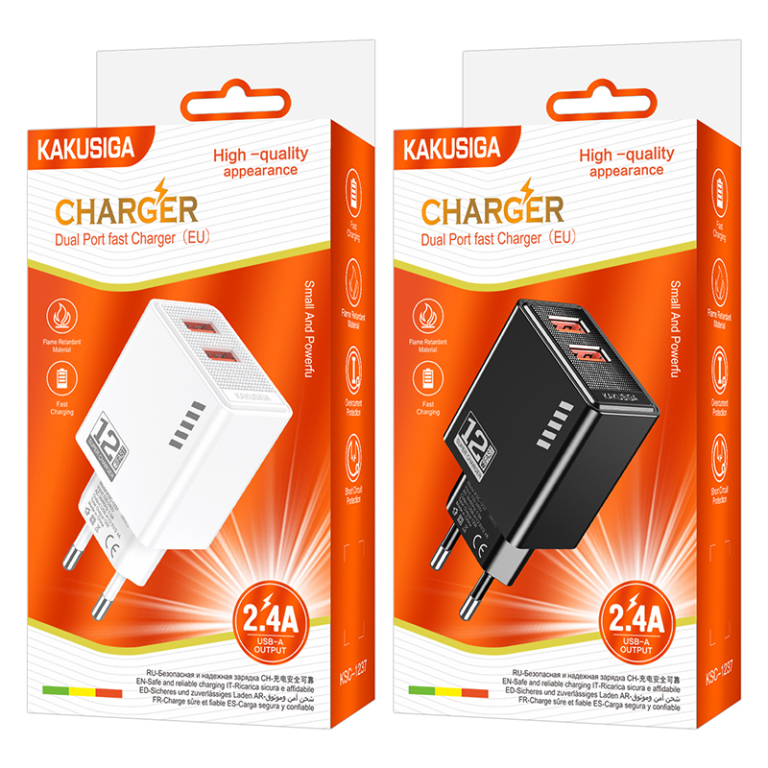 Φορτιστής 12W EU Με Διπλή Θύρα USB-A 2.4A Kakusiga KSC-1237
