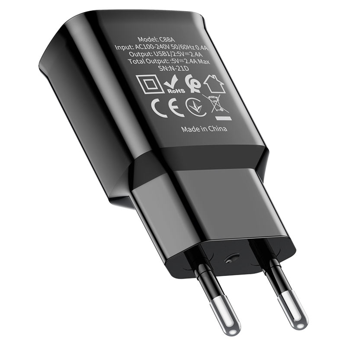 Φορτιστής 12W EU Με Διπλή Θύρα USB-A Hoco C88A Star Round
