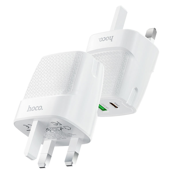 Φορτιστής 20W UK Με Θύρες USB-C & USB-A Hoco C85B Bright