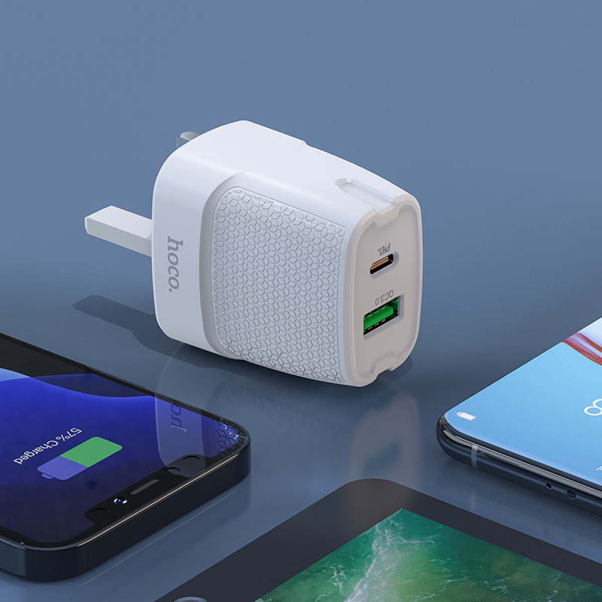 Φορτιστής 20W UK Με Θύρες USB-C & USB-A Hoco C85B Bright
