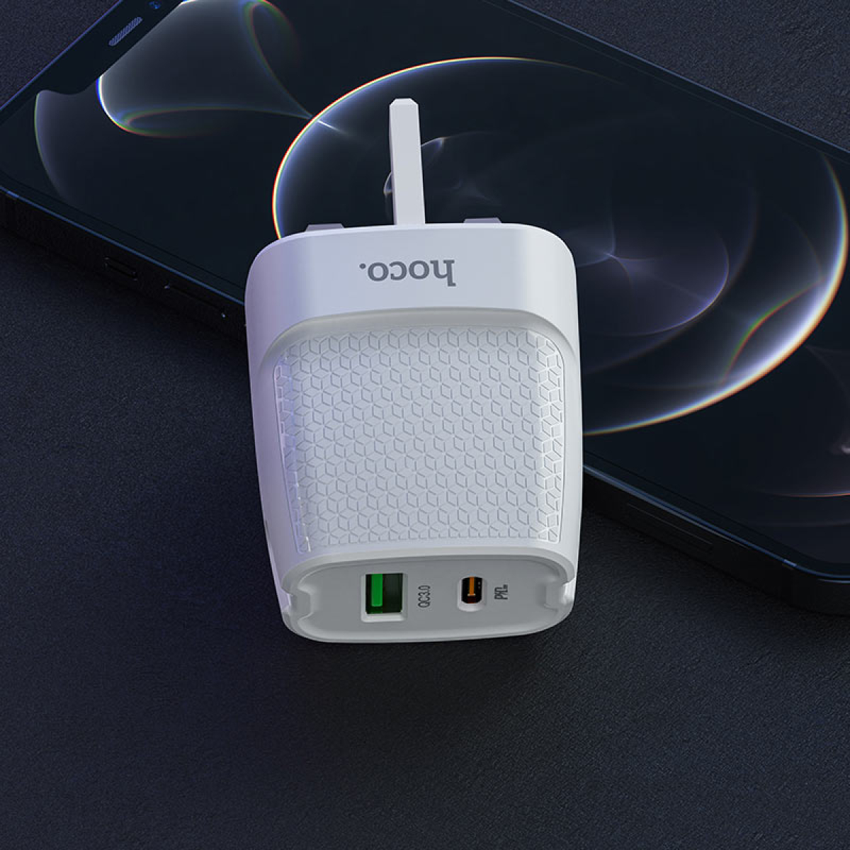 Φορτιστής 20W UK Με Θύρες USB-C & USB-A Hoco C85B Bright