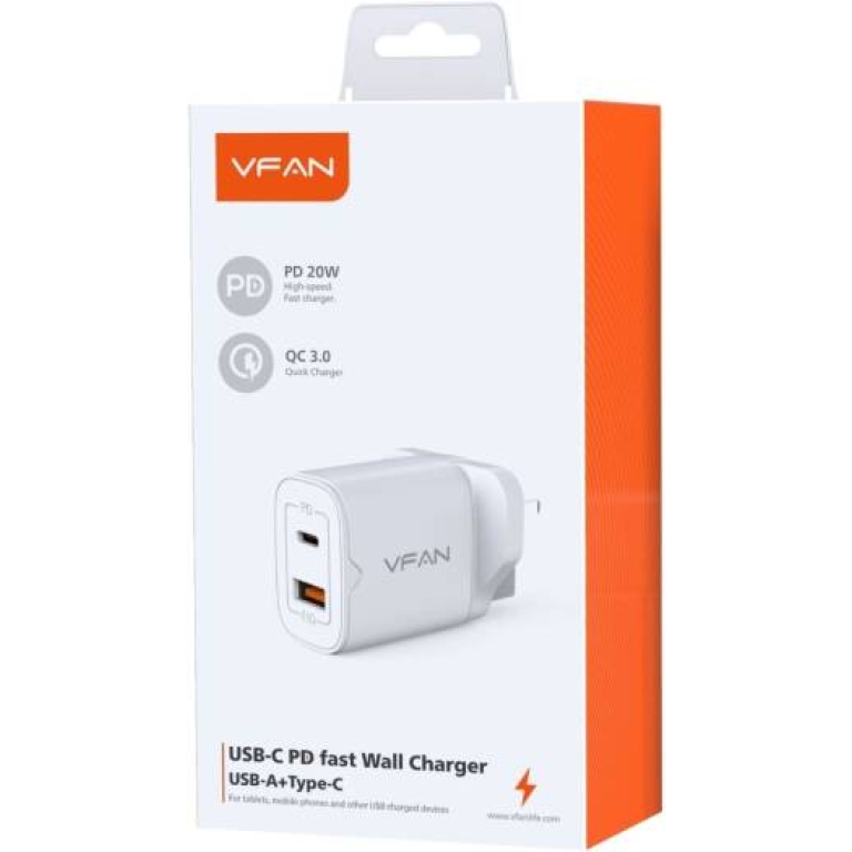 Φορτιστής 20W UK Με USB-A & Type-C Vfan UK03