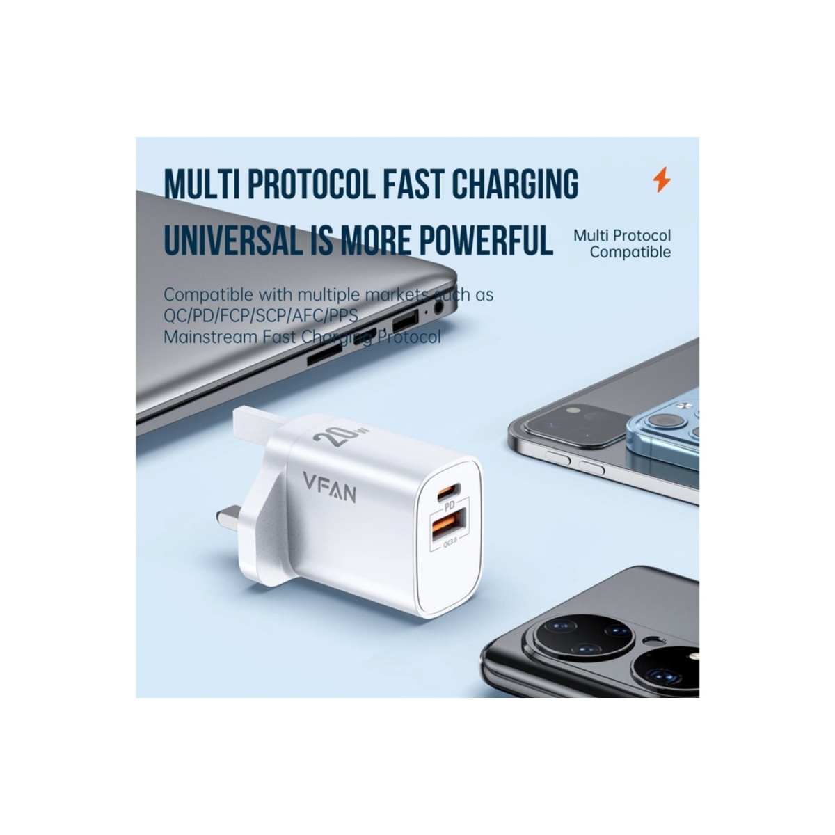 Φορτιστής 20W UK Με USB-A & Type-C Vfan UK03 - Image 2