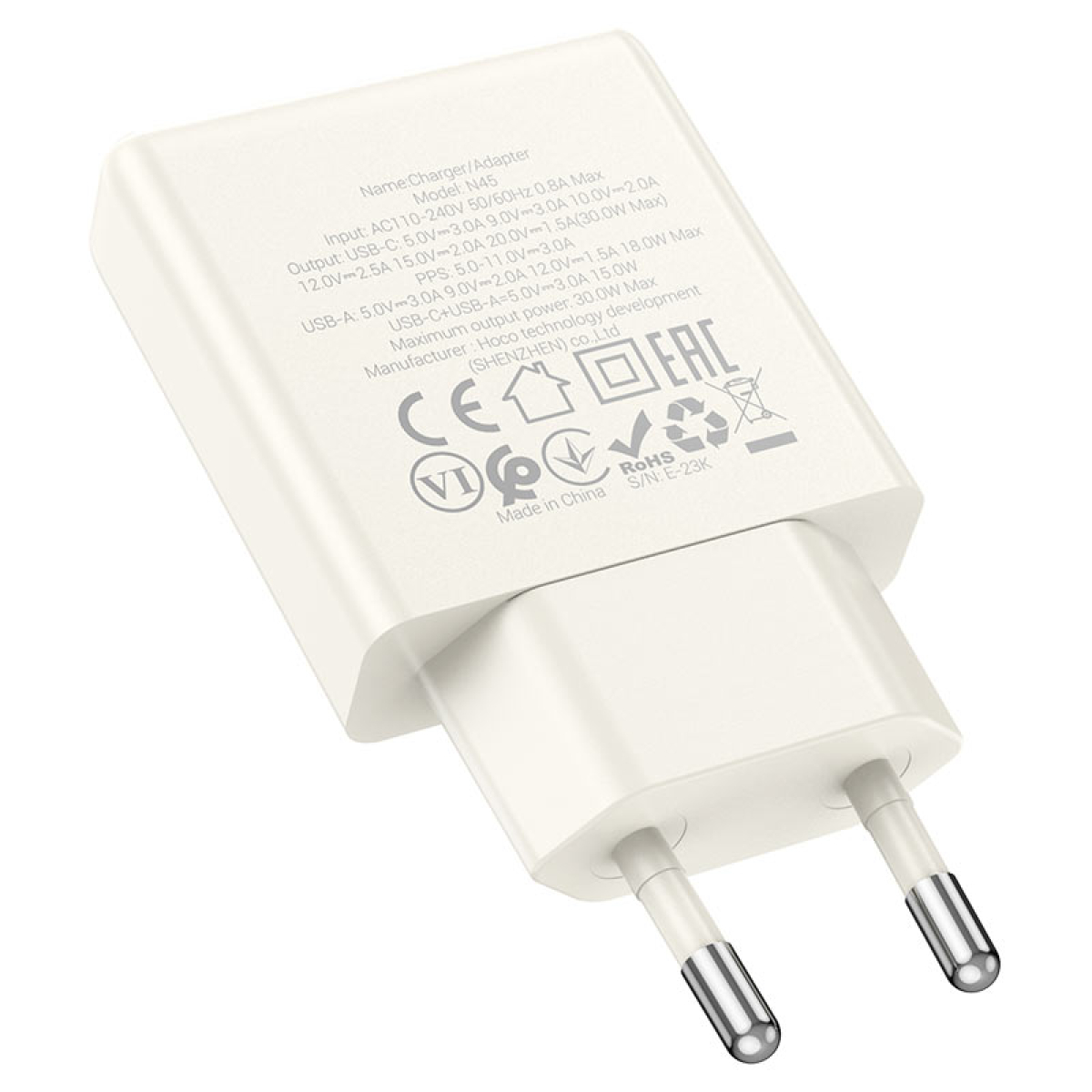 Φορτιστής 30W EU Με ΘύρεςUSB-A & Type-C Hoco N45 Biscuit