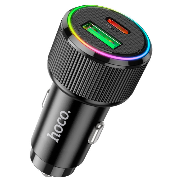 Φορτιστής Αυτοκινήτου 38W Με USB-A & Type-C Πολύχρωμος Φωτισμός Hoco NZ14A Guerrero