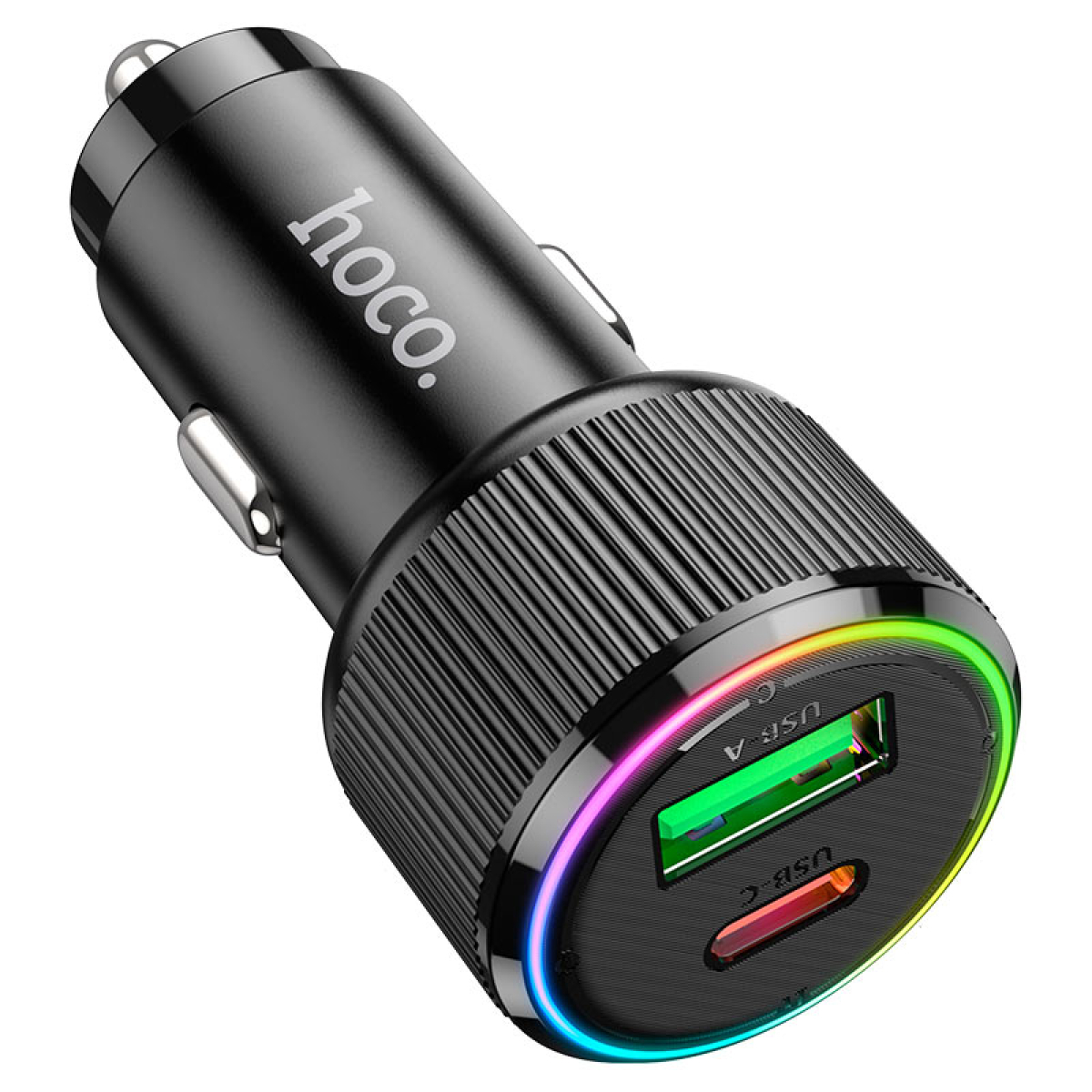Φορτιστής Αυτοκινήτου 38W Με USB-A & Type-C Πολύχρωμος Φωτισμός Hoco NZ14A Guerrero