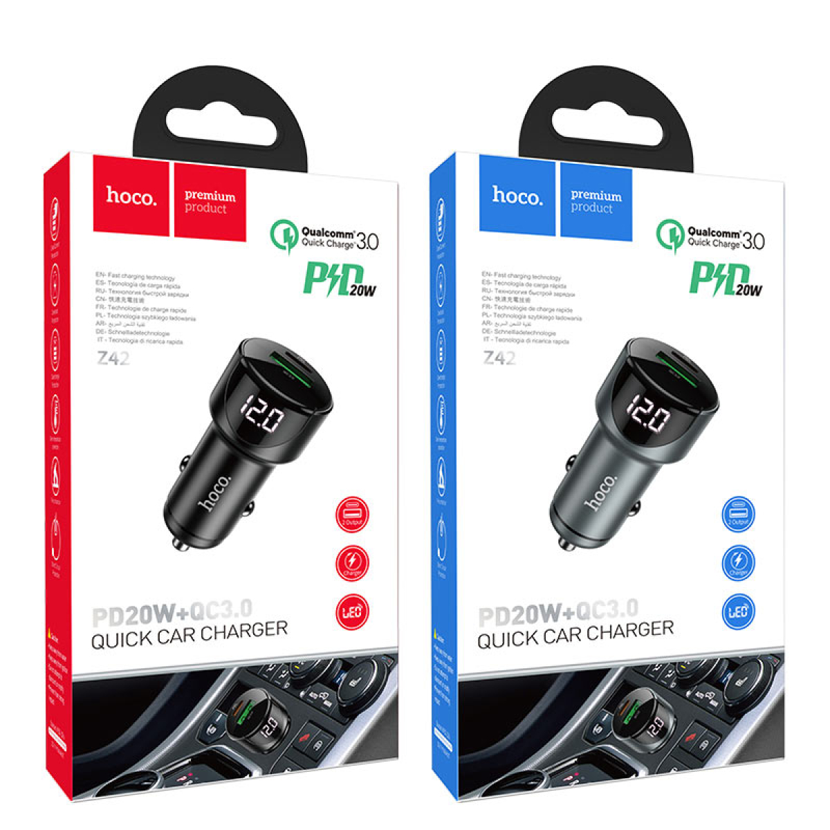 Φορτιστής Αναπτήρα Αυτοκινήτου 1xUSB QC3.0 18W 1xType-C PD20W Hoco Z42 Light road