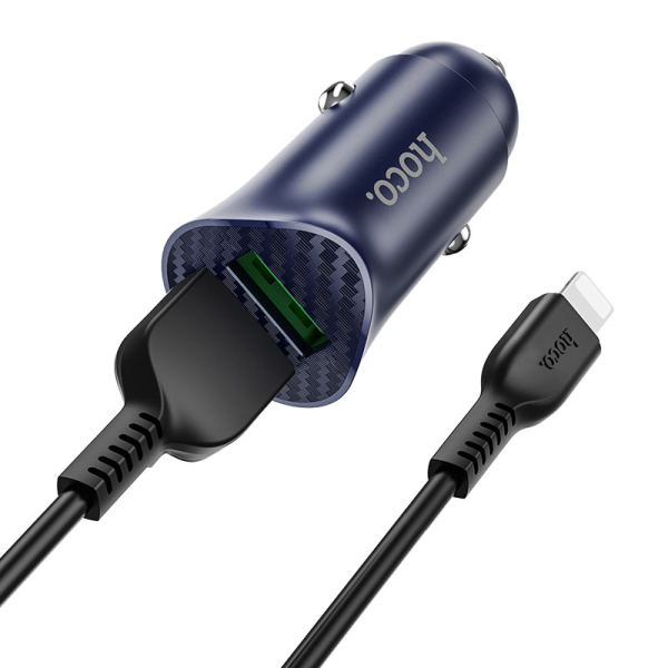 Φορτιστής Αναπτήρα Αυτοκινήτου QC3.0 Διπλής Θύρας 18W Με Καλώδιο Lightning Hoco Z39 Farsighted
