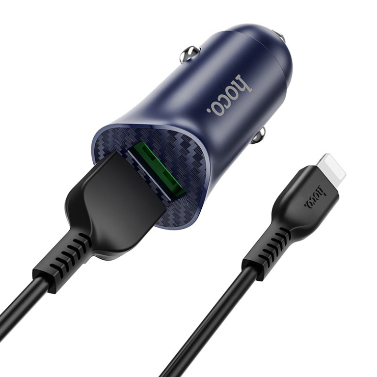 Φορτιστής Αναπτήρα Αυτοκινήτου QC3.0 Διπλής Θύρας 18W Με Καλώδιο Lightning Hoco Z39 Farsighted