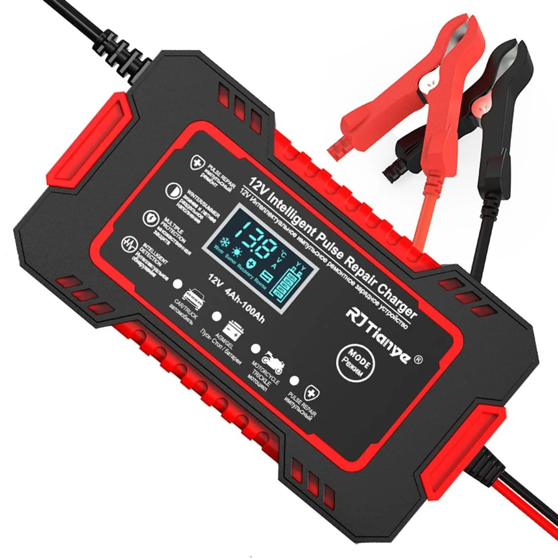 Φορτιστής Μπαταρίας Αυτοκινήτου 12V 4Ah–100Ah Με Οθόνη Lcd Rj Tianye