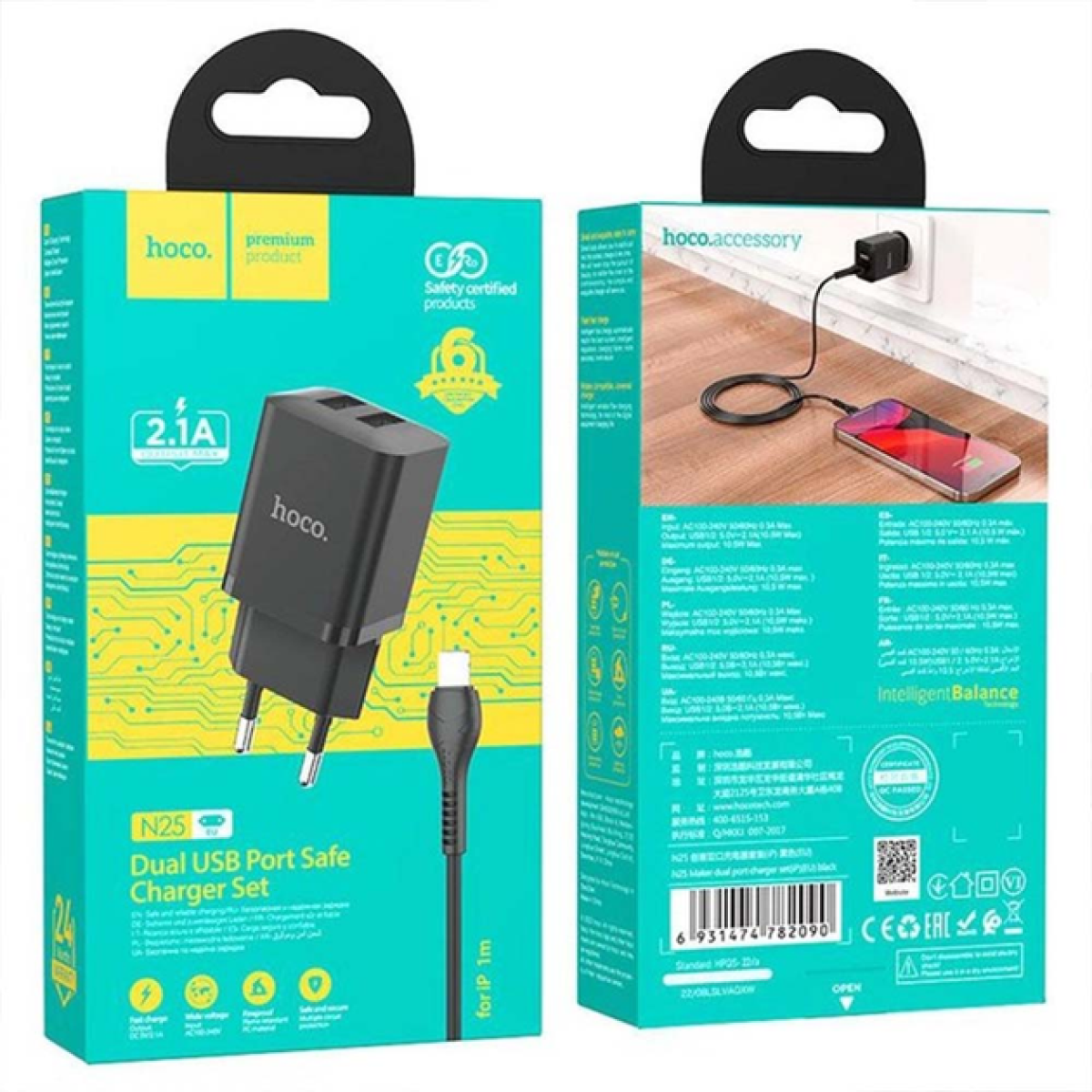 Φορτιστής Διπλής Θύρας 2xUSB-A με Καλώδιο Lightning Hoco N25 Maker