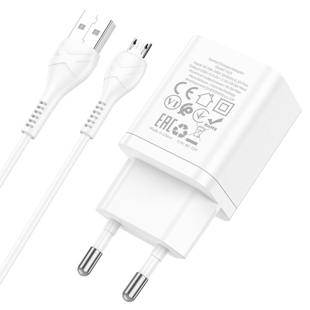 Φορτιστής Διπλής Θύρας 2xUSB-A με Καλώδιο Micro-USB Hoco N25 Maker
