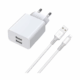 Φορτιστής Διπλής Θύρας USB-A 2.4A με Καλώδιο Lightning Pavareal K22 Λευκός