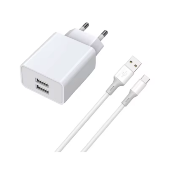 Φορτιστής Διπλής Θύρας USB-A 2.4A με Καλώδιο Type-C Pavareal K22 Λευκός