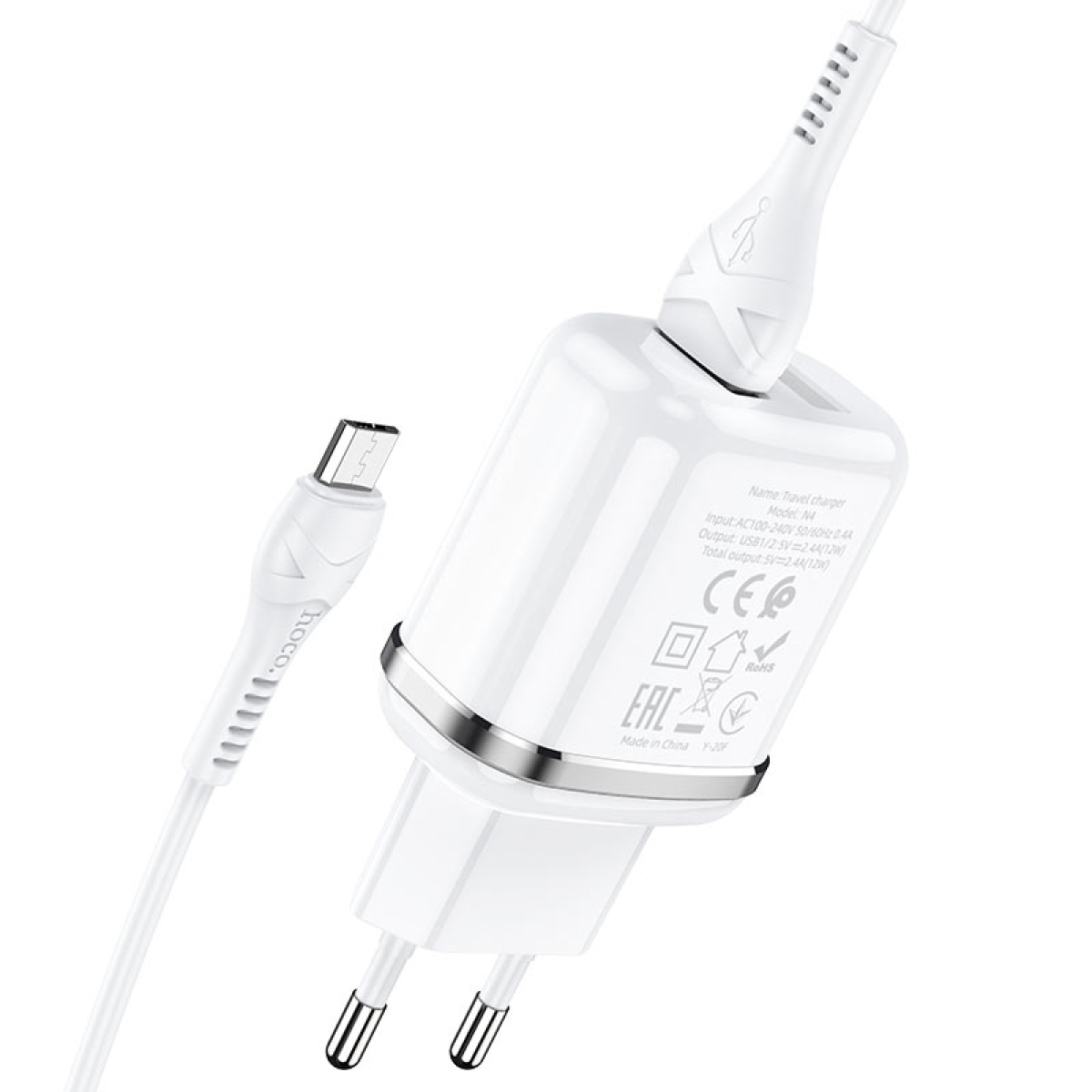 Φορτιστής με διπλή θύρα USB 2.4A & Καλώδιο Micro-USB Ηοco N4 Aspiring