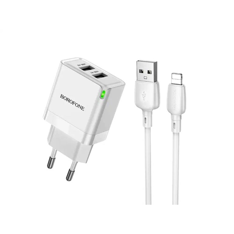 Φορτιστής με Διπλή Θύρα USB-A 2.1A Με Καλώδιο Lightning Borofone BN15