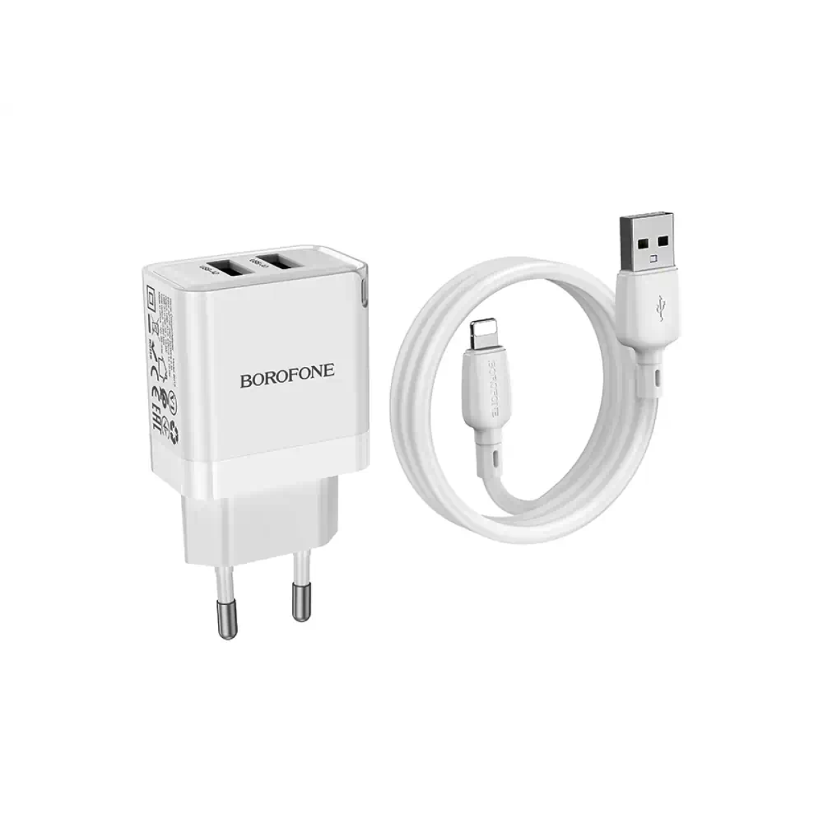 Φορτιστής με Διπλή Θύρα USB-A 2.1A Με Καλώδιο Lightning Borofone BN15