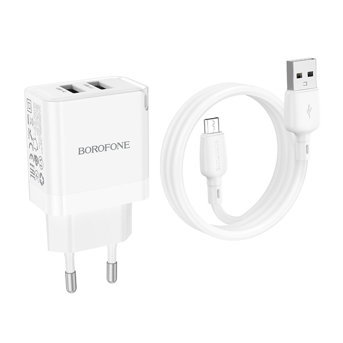 Φορτιστής με Διπλή Θύρα USB-A 2.1A Με Καλώδιο Micro-USB Borofone BN15