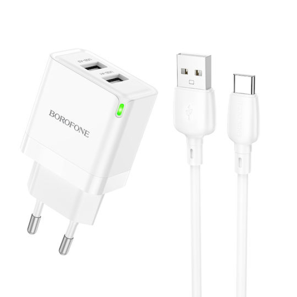 Φορτιστής με Διπλή Θύρα USB-A 2.1A Με Καλώδιο Τype-C Borofone BN15