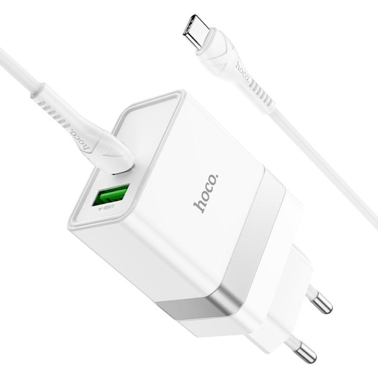 Φορτιστής με Θύρα USB-A & Type-C 30W Με Καλώδιο Type-C σε Type-C Hoco N21 Topspeed