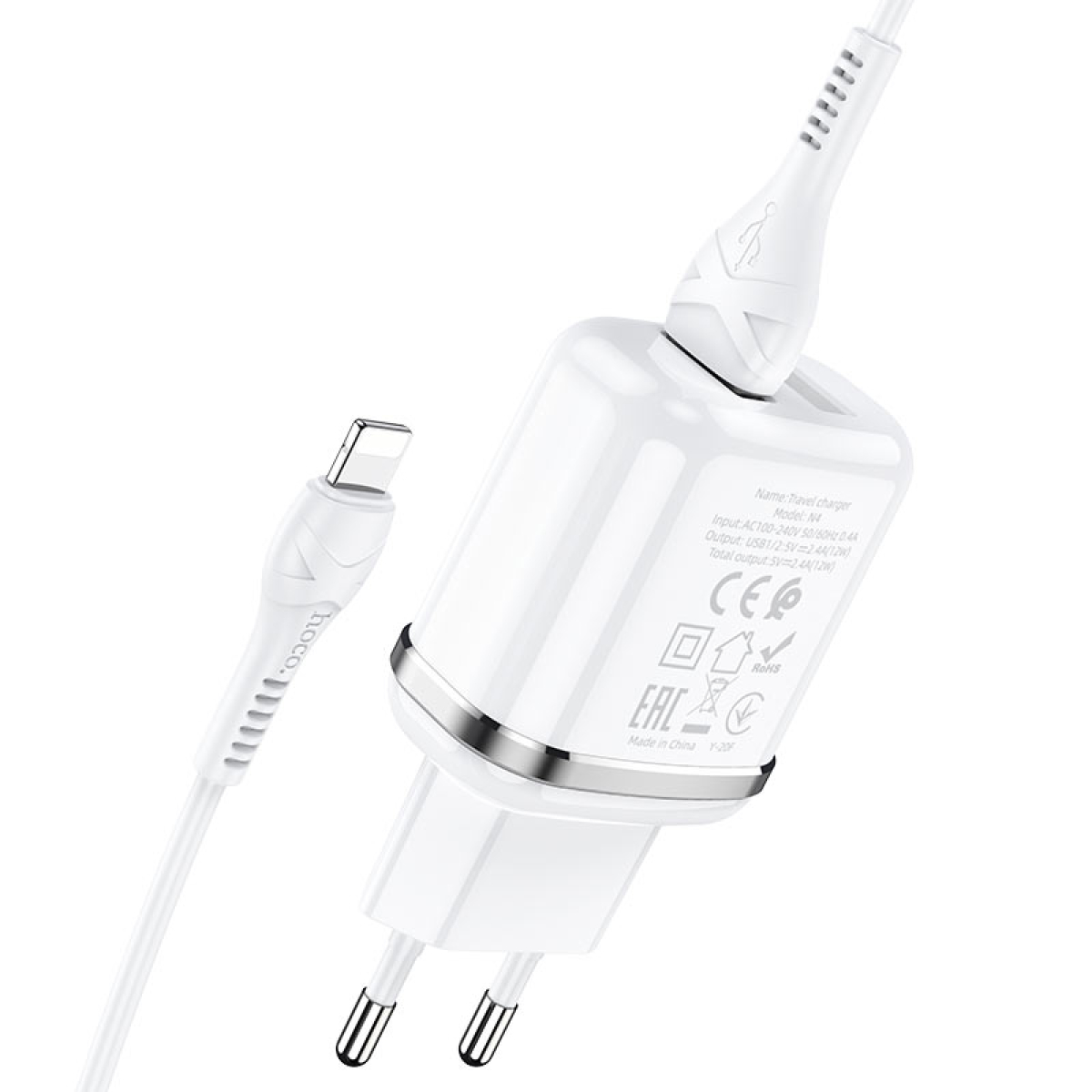 Φορτιστής με Θύρες 2xUSB 2.4A & Καλώδιο Lightning Hoco N4 Aspiring