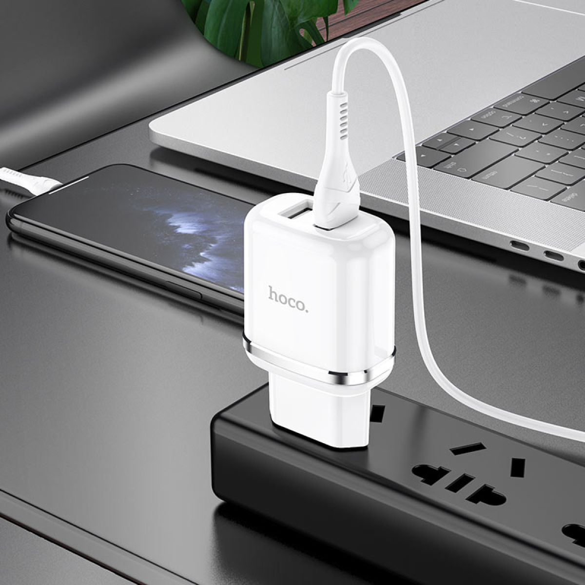 Φορτιστής με Θύρες 2xUSB 2.4A & Καλώδιο Lightning Hoco N4 Aspiring