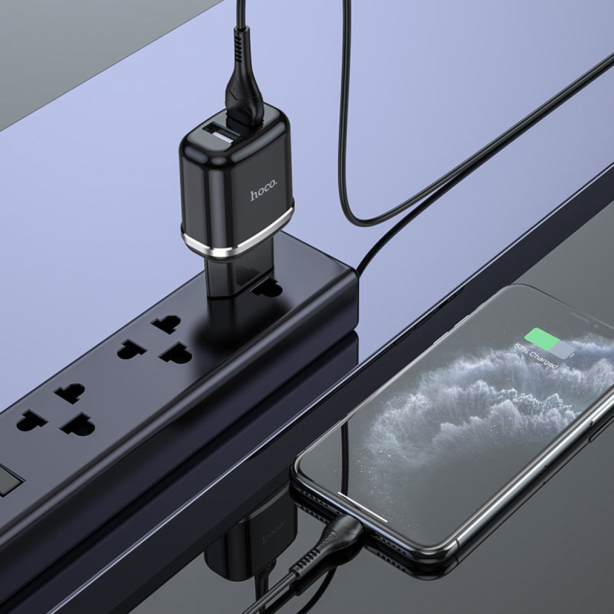 Φορτιστής με Θύρες 2xUSB 2.4A & Καλώδιο Lightning Hoco N4 Aspiring