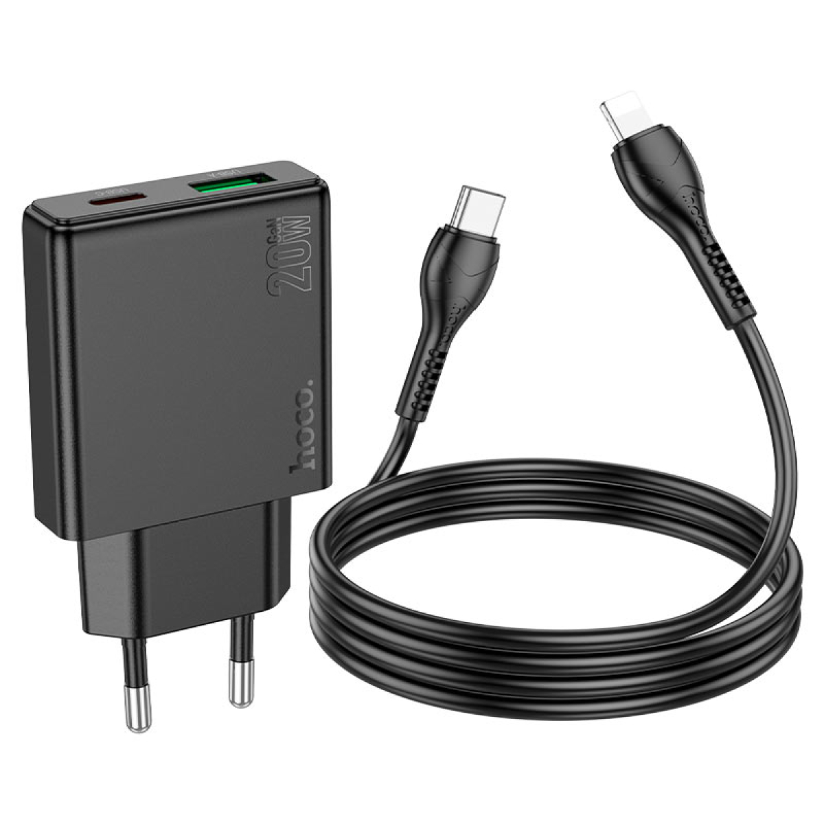 Φορτιστής PD20W Με Θύρες Type-C & USB-A Και Καλώδιο Type-C σε Lightning Hoco N38 Delgado