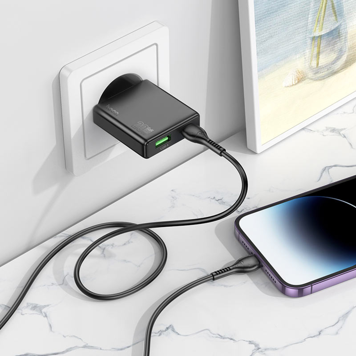 Φορτιστής PD20W Με Θύρες Type-C & USB-A Και Καλώδιο Type-C σε Lightning Hoco N38 Delgado