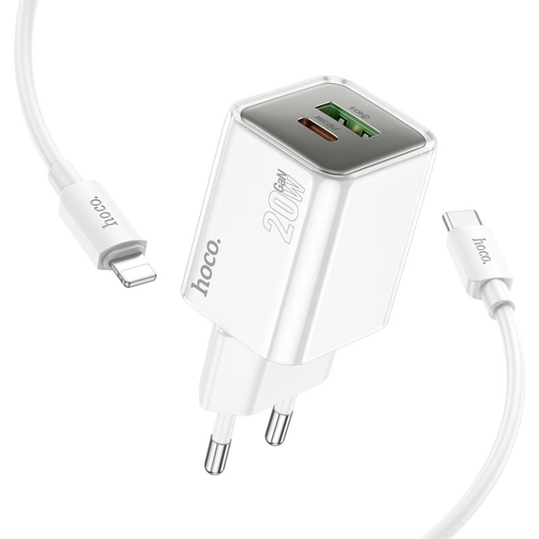 Φορτιστής PD20W Με Θύρες Type-C & USB-A Και Καλώδιο Type-C σε Lightning Hoco N46 Glorious