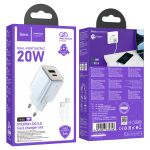 Φορτιστής PD20W Με Θύρες Type-C & USB-A Και Καλώδιο Type-C σε Type-C Hoco N46 Glorious